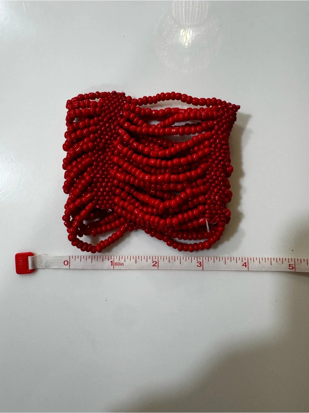 Red Multi-Strand Seed Bead Stretch Cuff Bracelet Wide Statement
